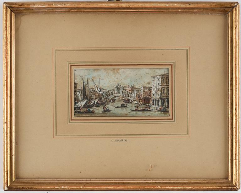 Giacomo Guardi Attributed to, Motif of Venice with Rialto Bridge, a pair.