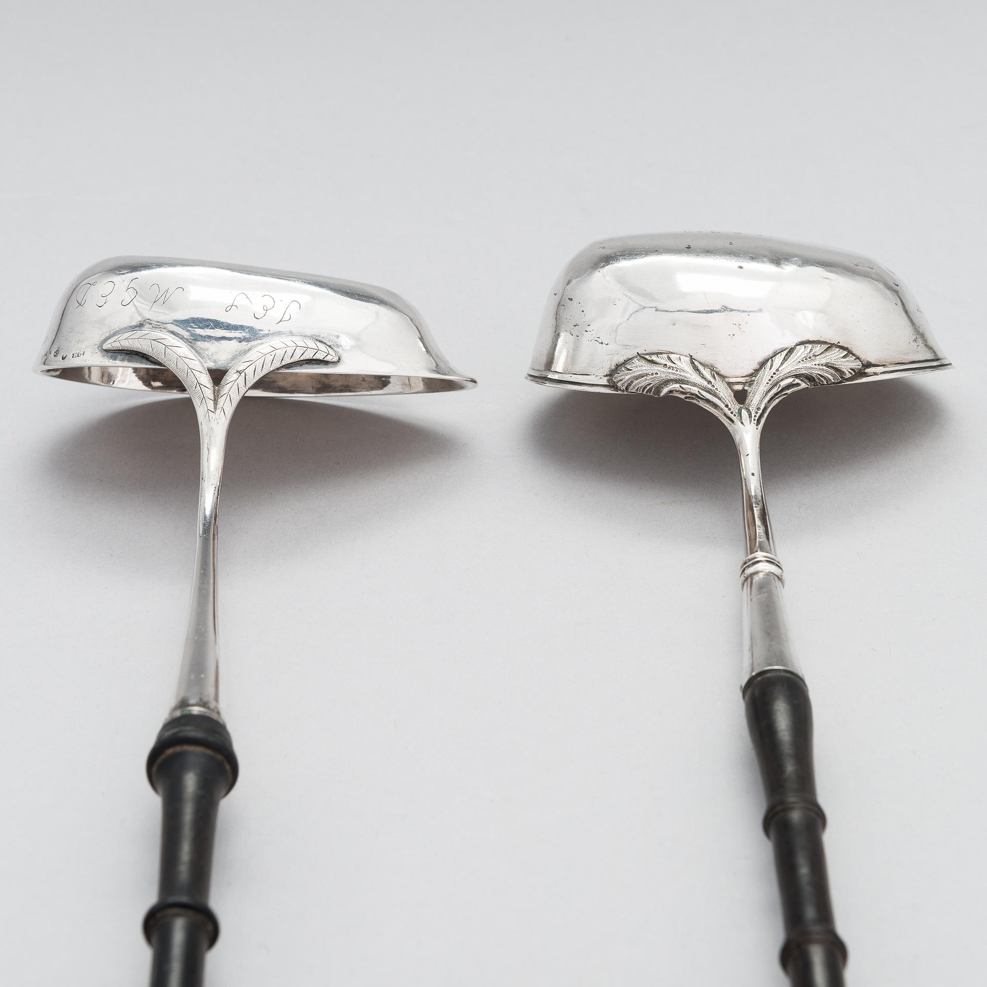 Four silver ladles, Sweden and England, 18th and 19th centuries.
