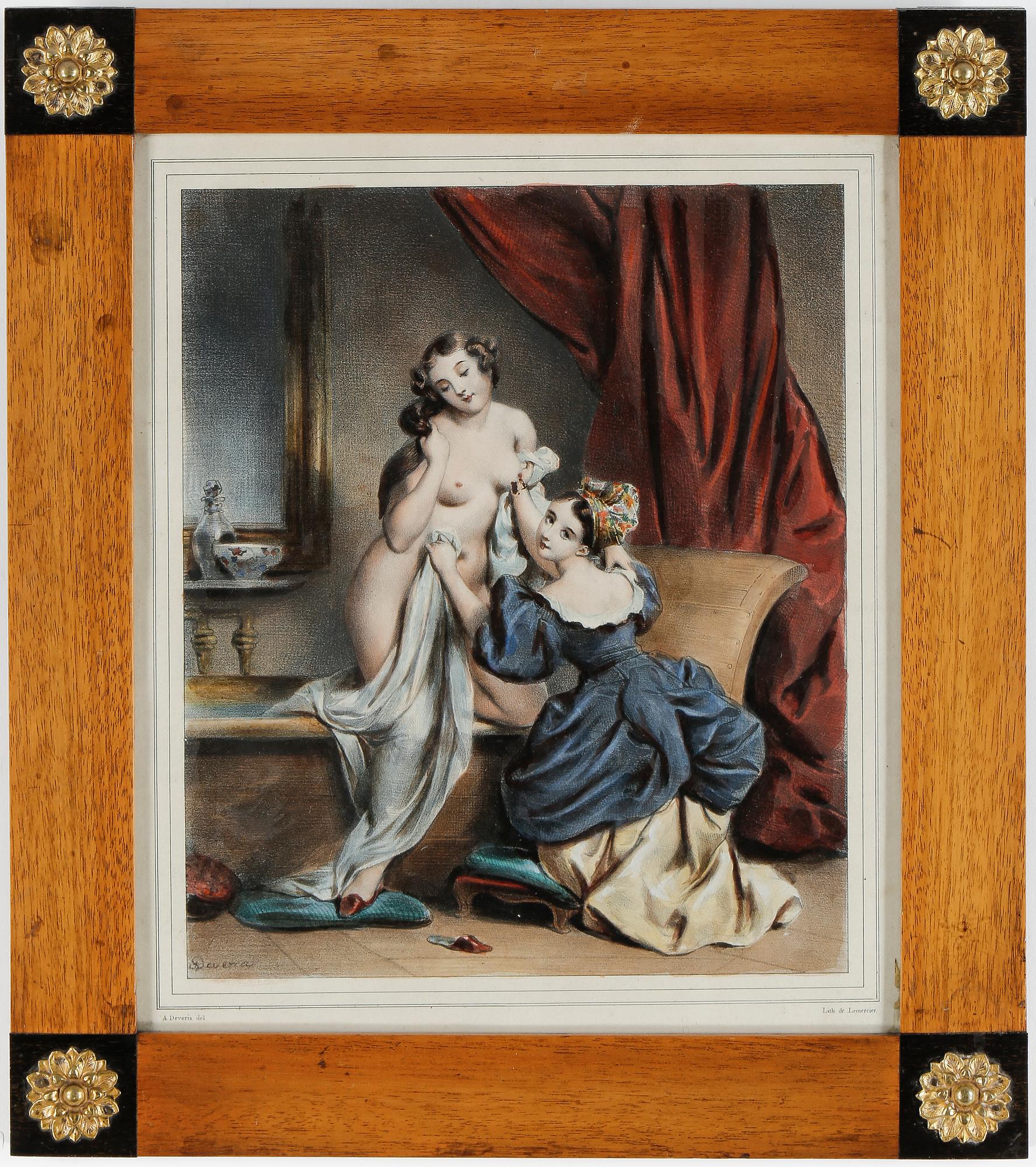ACHILLE DEVÉRIA, efter, ett par färglitografier, tryckt av Lemercier, 1800-tal.