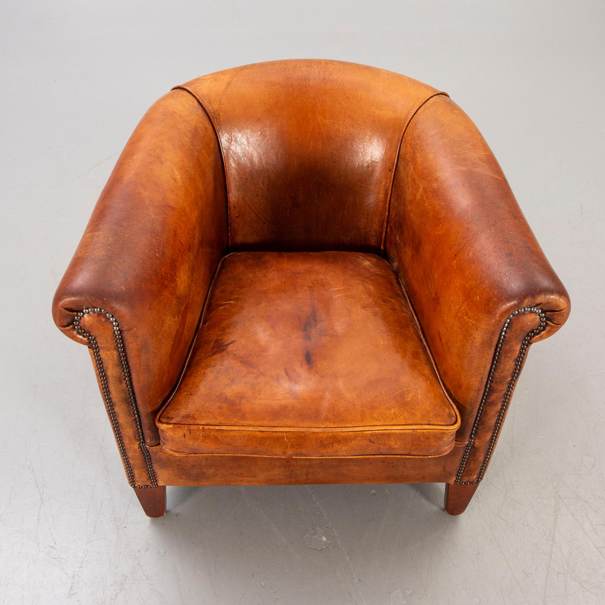 A leather easy chair later part of the 20th century.