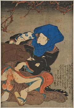 Oidentifierade konstnärer, färgträsnitt, shunga, albumblad, tre diptyker, Japan, 1800-tal.