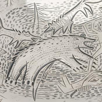 Tapio Wirkkala, A 'Bear hunting' silver dish, Tillander, Helsinki 1953.