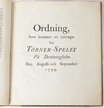 Samling äldre böcker, 8 st, mestadels om Drottningholm, 1700-1800-tal.