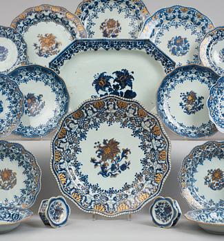 A blue and white dinner service, Qing dynasty, 18th Century. (76 pieces).