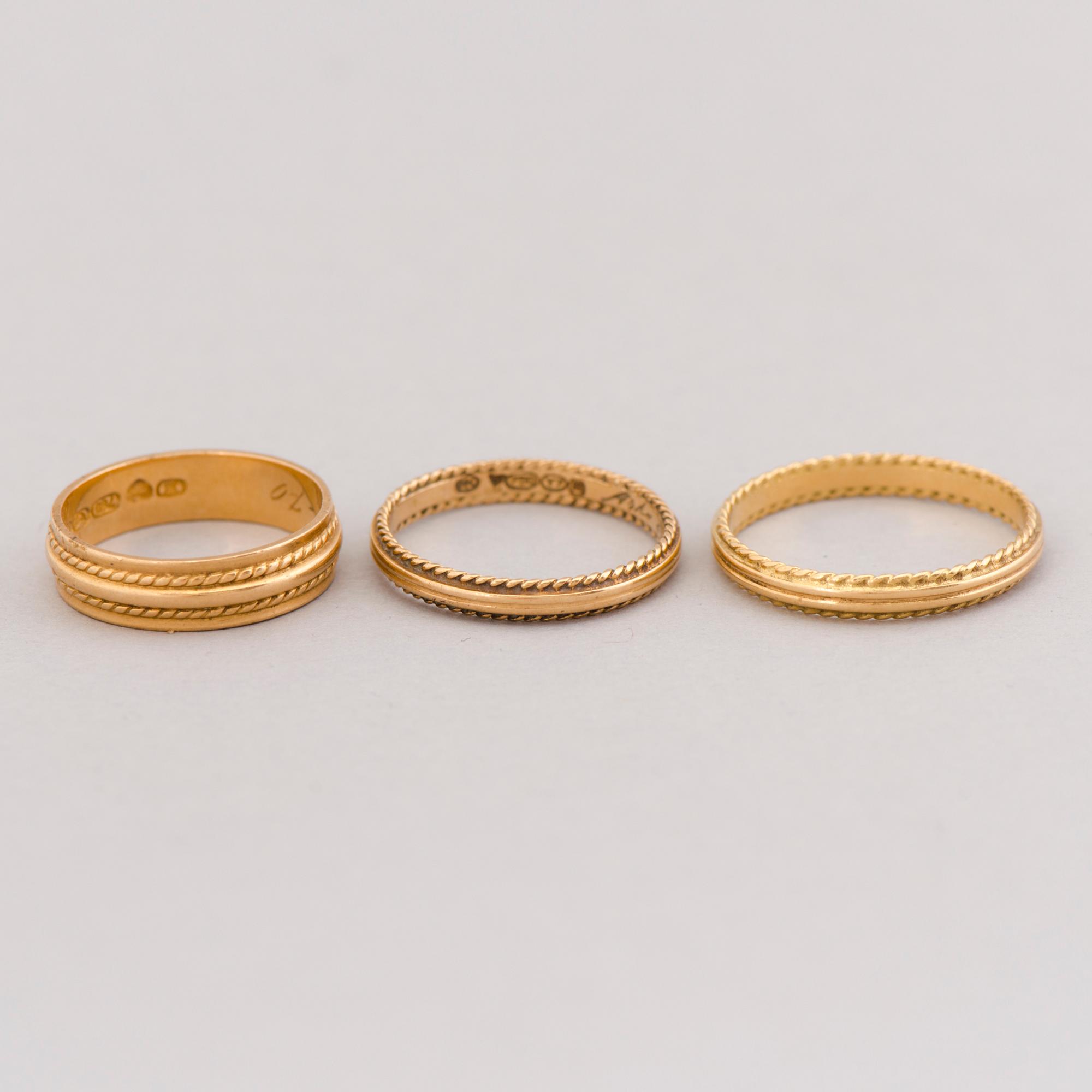 RINGS, 3 pcs, 18K gold. Kalevala Koru 1969-81.