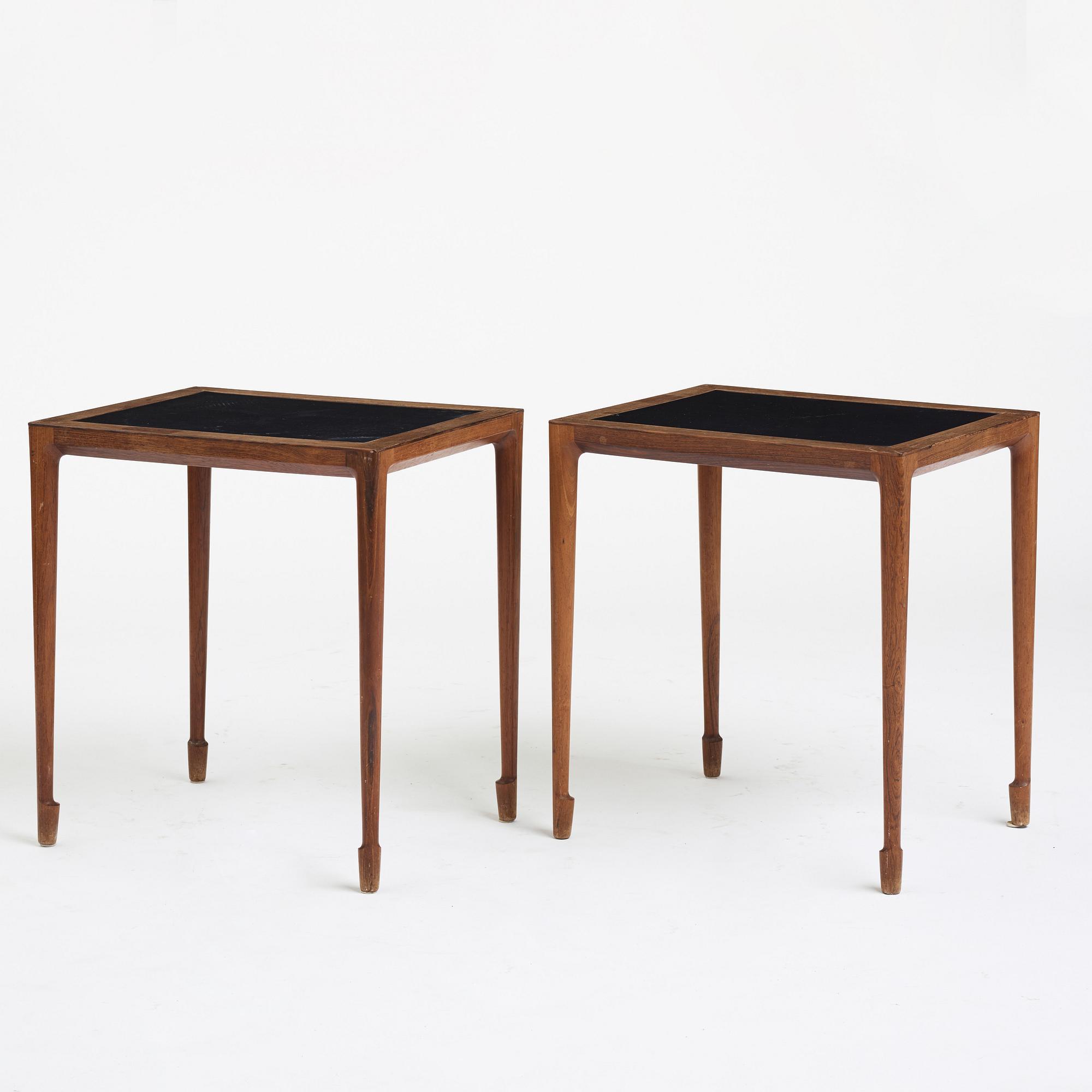 BERNT PETERSEN, a pair of rosewood veneered side tables from Wörts Möbelfabrik, Denmark, 1950's.