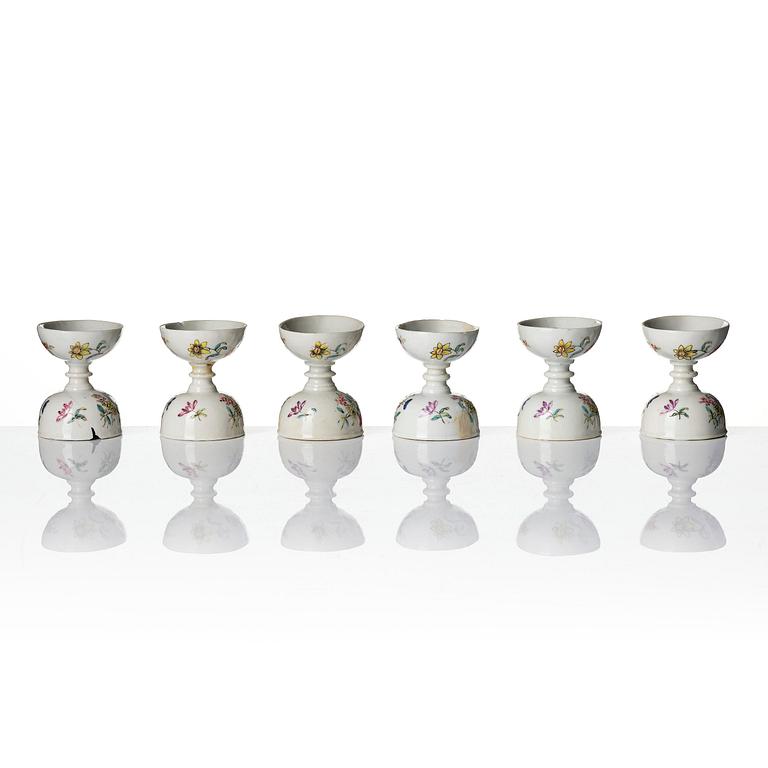A set of six famille rose egg cups, Qing dynasty, 18th century.