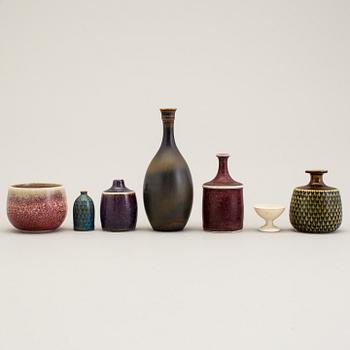 STIG LINDBERG, a lot of seven stoneware miniatures, Gustavsberg.