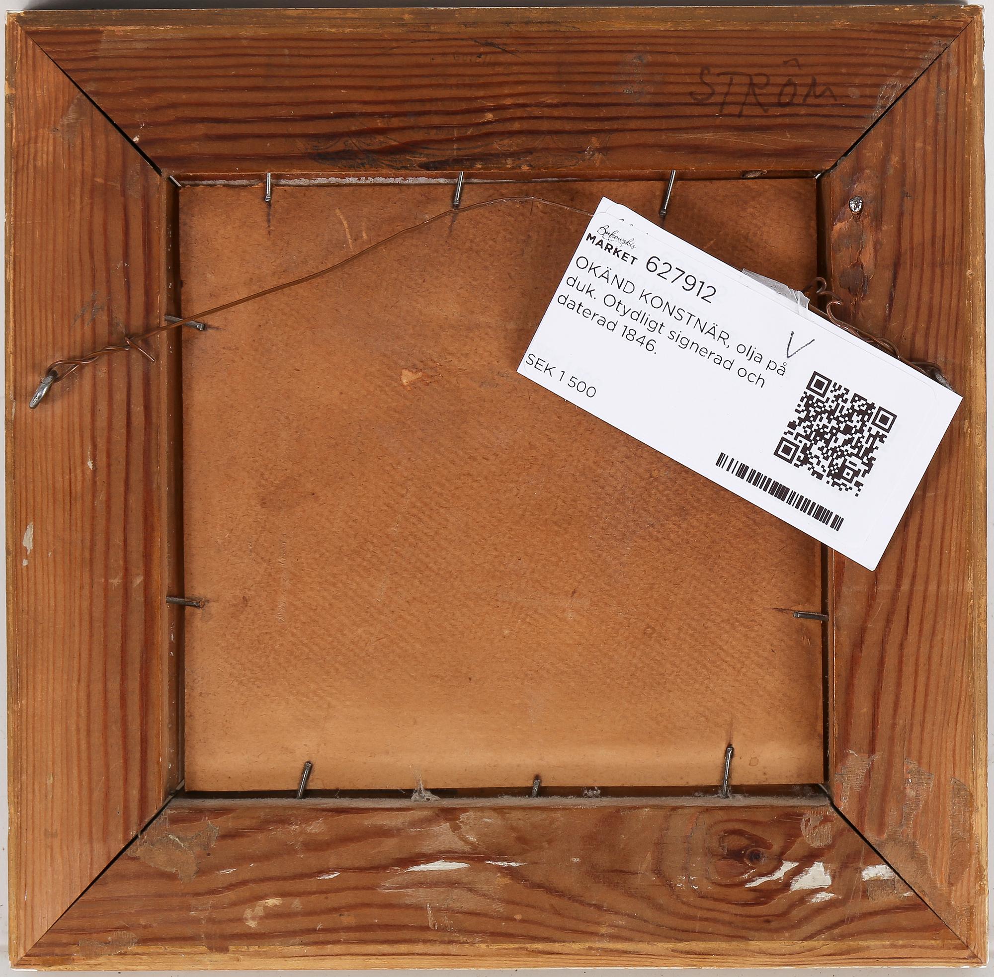 OKÄND KONSTNÄR, olja på duk. Otydligt signerad och daterad 1846.