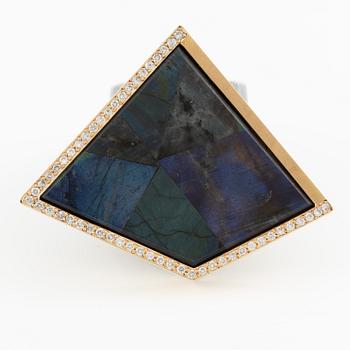 Jan-Christer Lundqvist, ring, sterling silver and gold with spectrolite and brilliant-cut diamonds, Skövde.