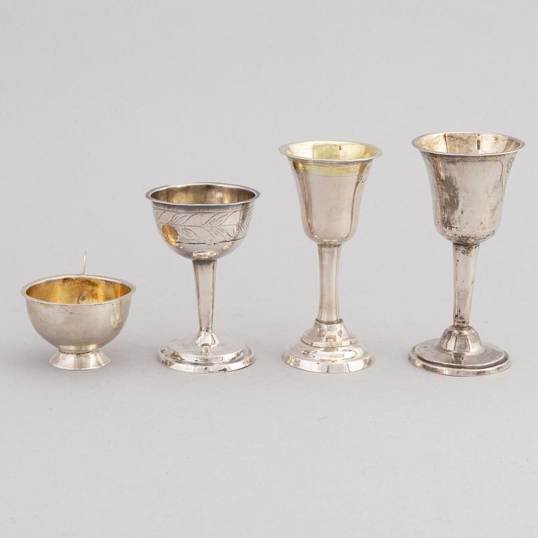 Four Swedish Silver Brandy Cups, first half of the 19th Century.