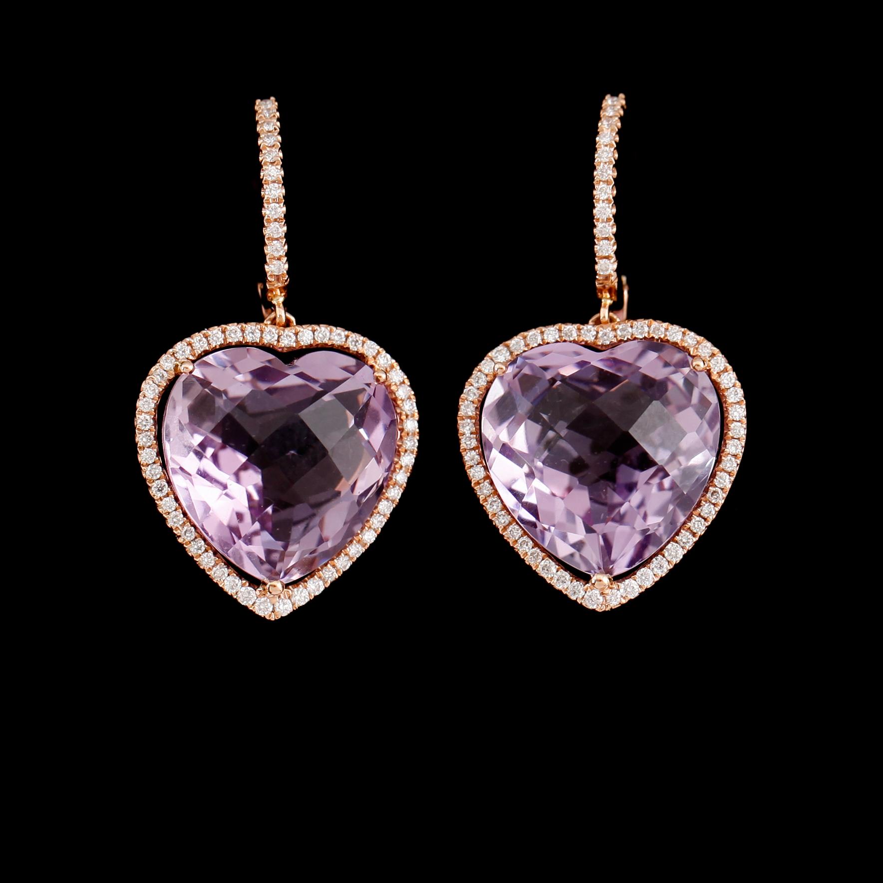 ÖRHÄNGEN, 1 par, 18 k roséguld, ametister totalt 16.29 ct, briljanter totalt 0.56 ct.