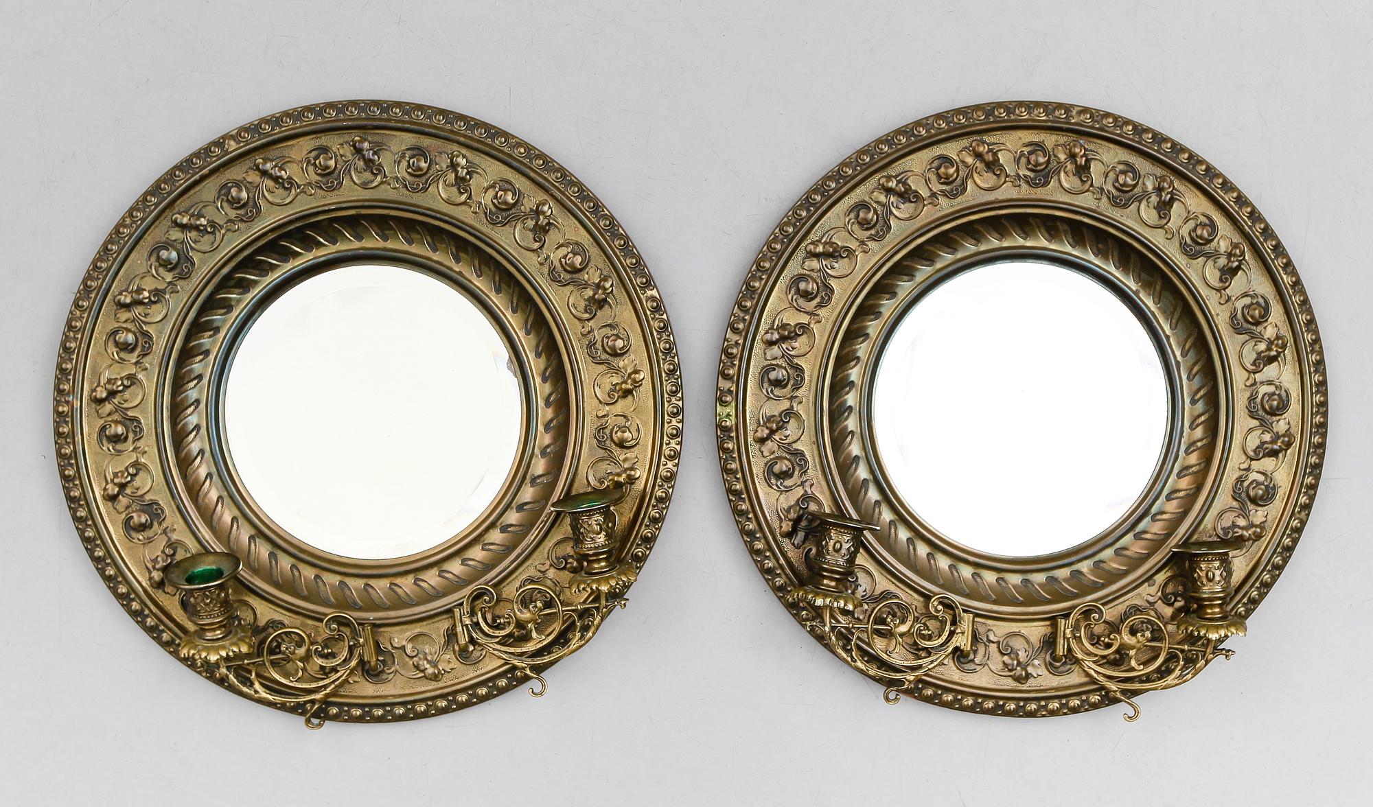 SPEGELLAMPETTER, 1 par, mässingsplåt, omkring år 1900.