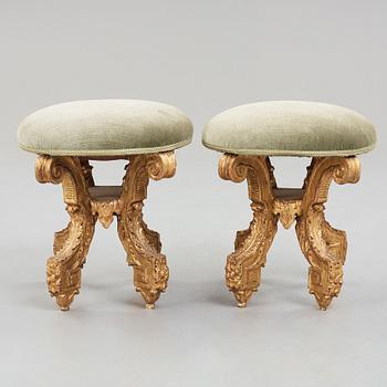 A pair of Swedish Baroque stools, attributed to  Burchard Precht, circa 1700.