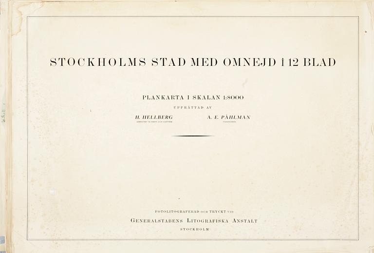 KARTOR, 12 st, fotolitografier, "Stockholms stad med omnejd", H. Hellberg  & A.E. Påhlman. Upprättad åren 1917-1924.