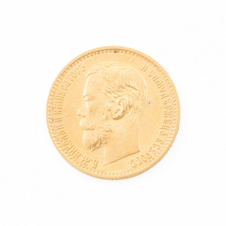 Guldmynt, Nikolaij II, Ryssland, 5 Rubel, 1898.