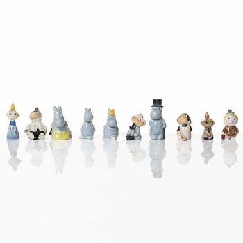 Leo Tykkyläinen, a set of ten ceramic Moomin figurines, Finland, 1950s.