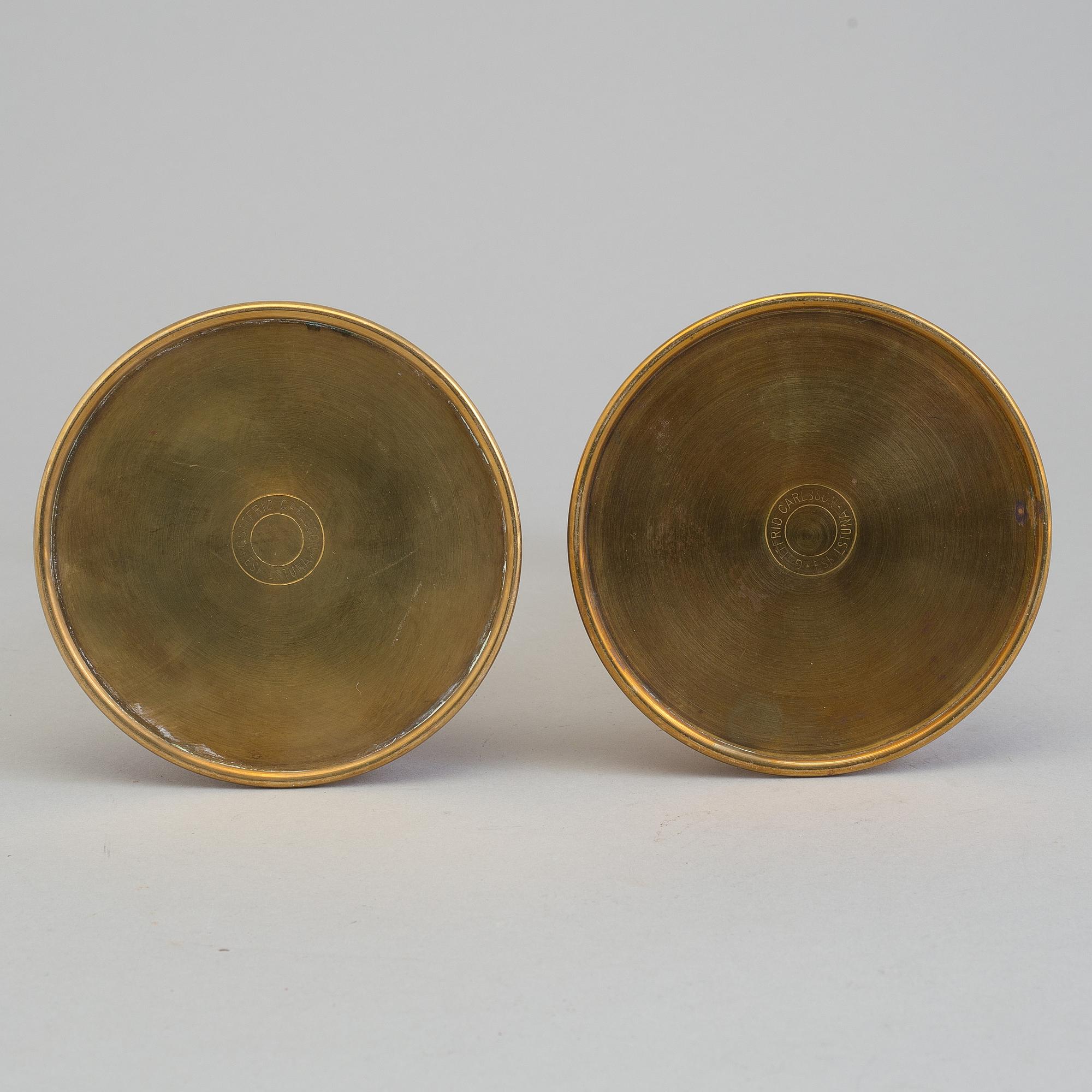 Six baroque style brass candleholders by Gottfrid Carlsson, Eskilstuna, Sweden, secodn half of the 20th century.