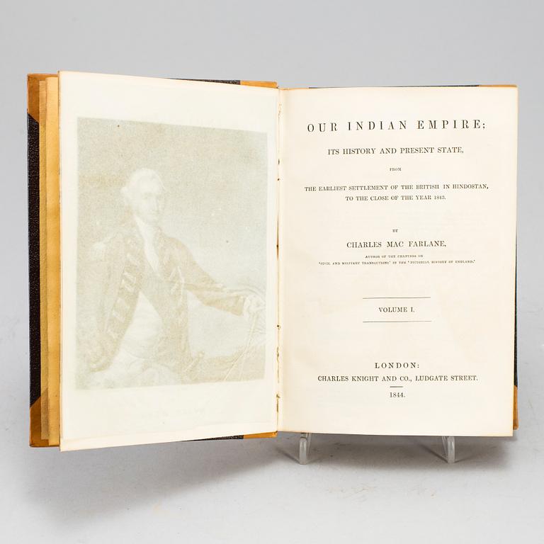 BOOK, 2+1 volumes, about India, among others, Mac Farlane "Indian Empire" part 1+2, 1844.