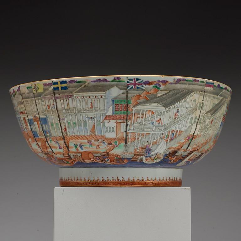 A massive Chinese Export 'Hong' punch bowl, Qing dynasty, Qianlong (1736-95).