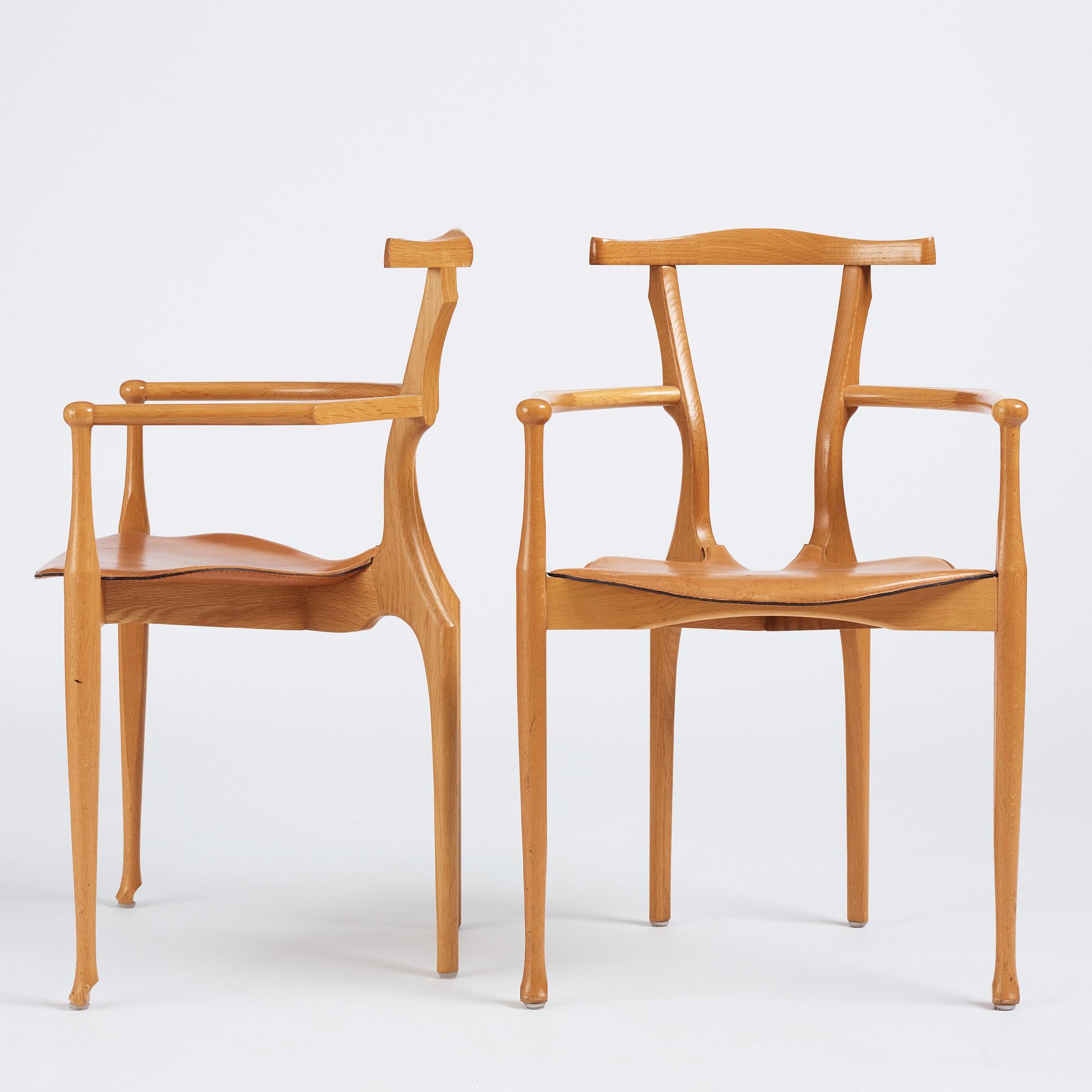 Oscar Tusquets Blanca, a set of 8 oak chairs, "The Gaulino Chair", Carlos Jane, Spain, first edition ca 1987-1988.