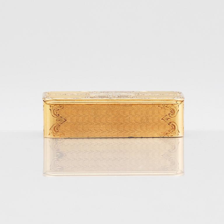 An 18K gold box, makers mark Gustaf Möllenborg, Stockholm 1843.