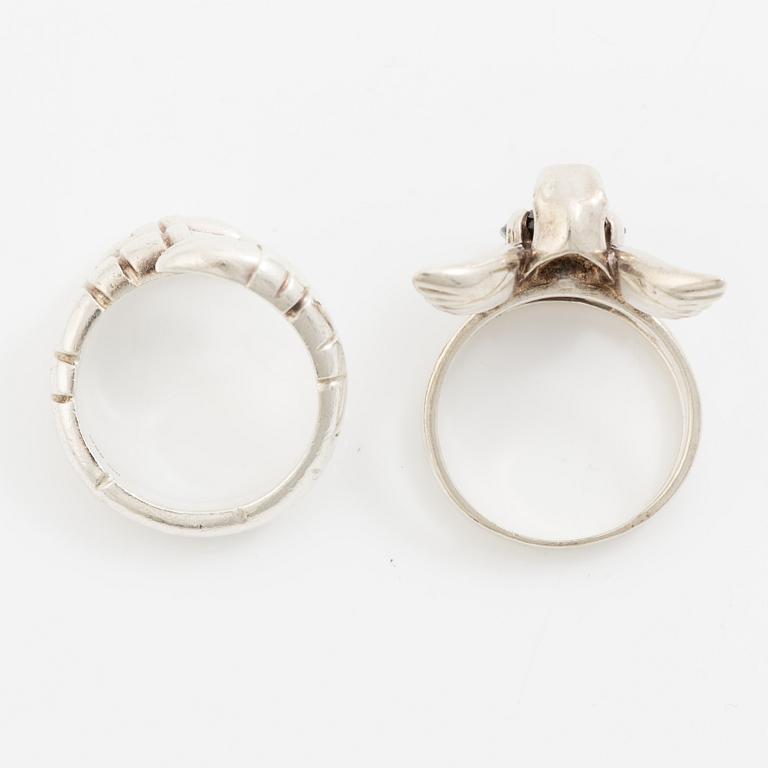 Maria Nilsdotter, ringar, två stycken, silver, "gargoyle ring" och "claw ring double".