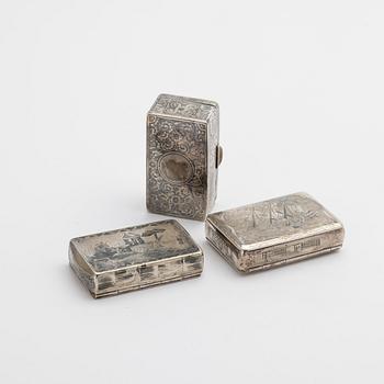 Three silver cases, Russia, 19th century.