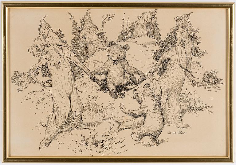 LOUIS MOE, Ink drawings, 5, signed.