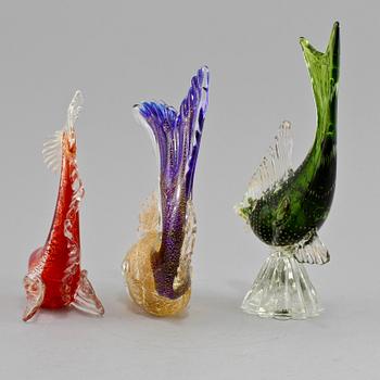 FIGURINER, 3 st, glas, Murano, Italien, 1900-talets andra hälft.