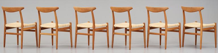 Hans J. Wegner, a set of 6 "W2" chairs, for C.M. Madsens Fabriker, Denmark 1950's.