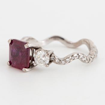 Ruby and brilliant-cut diamond ring.