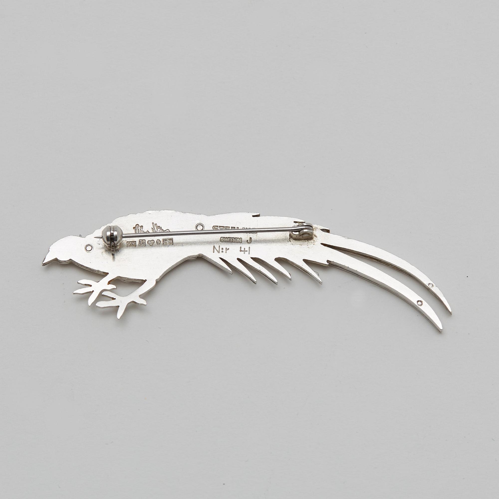 Wiwen Nilsson, A Wiwen Nilsson sterling brooch of a peacock, Lund 1953.