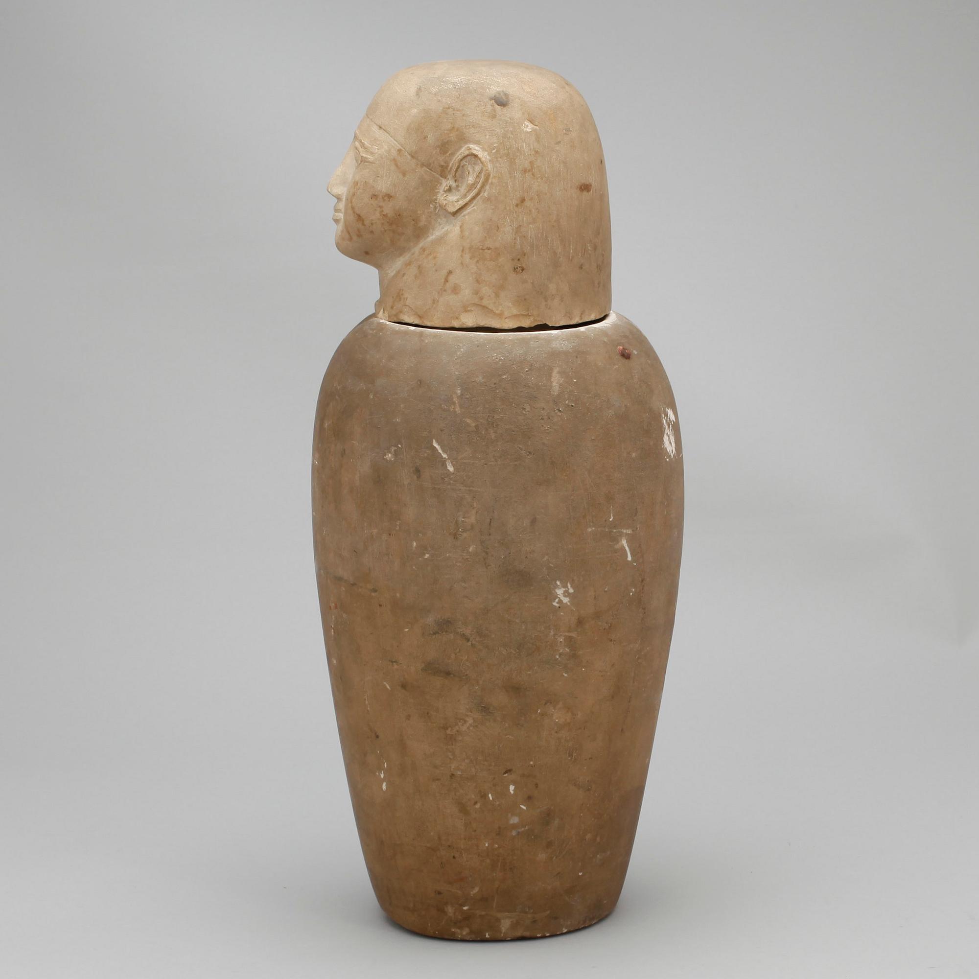 KANOPKÄRL, kalksten, Egypten troligen forntida och sentid 664-331 f Kr.