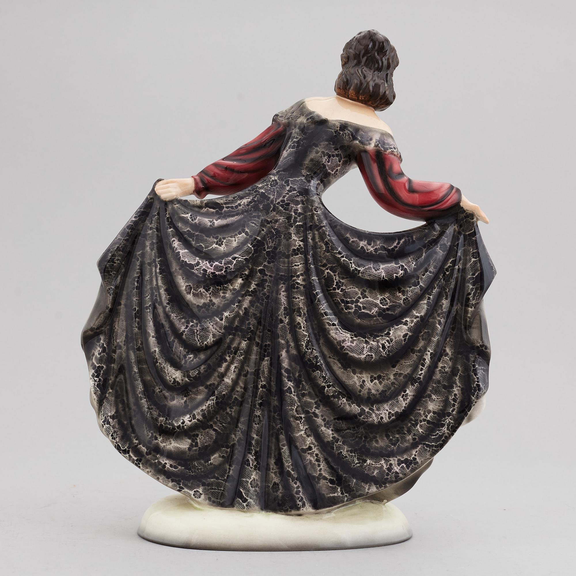 STEFAN DAKON, figurin, flintgods, Goldscheider, Österrike, 1900-talets mitt.