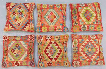 Six Kilim cushions, ca 50 x 50 cm.