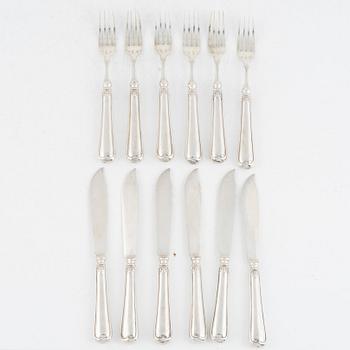 A Norwegian Silver Fish Cutlery Set, mark of David Andersen, Norway, also with Swedish import stamp (12 pieces).