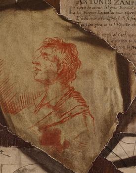 Sebastiano Lazarri Tillskrivna, Trompe l'oeil med teckningar och spelkort, ett par.