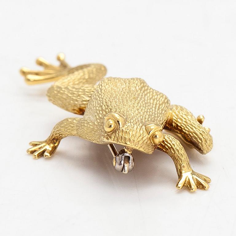 Brosch, groda, 18K guld, signerad Henry Dunay, New York.