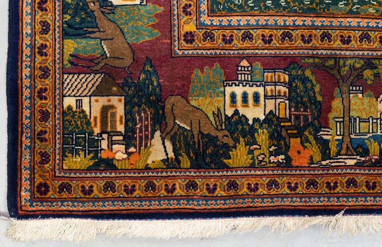A rug, semi-antik Kashan figural, ca 216 x 133,5 cm.