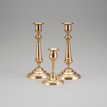 LJUSSTAKAR 3 st N P Lindeberg, Sundsvall, sent 1800-tal, mässing.