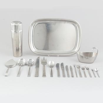 Folke Arström, besticksservis, 92 delar, samt bricka, såssnipa och shacker, rostfritt stål, "Thebe", Gense.