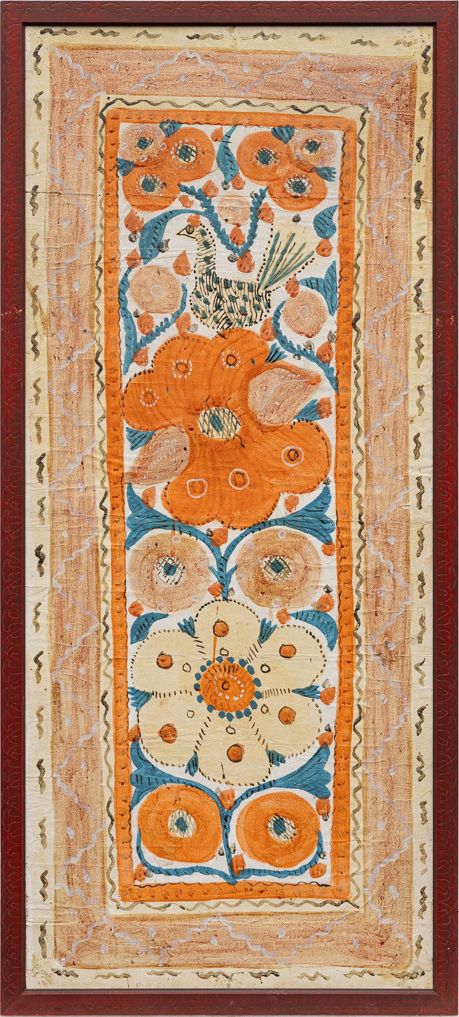 Textile paintings, a pair, so-called rooster paintings, Sunnerbo school, Småland, first half of the 19th century.