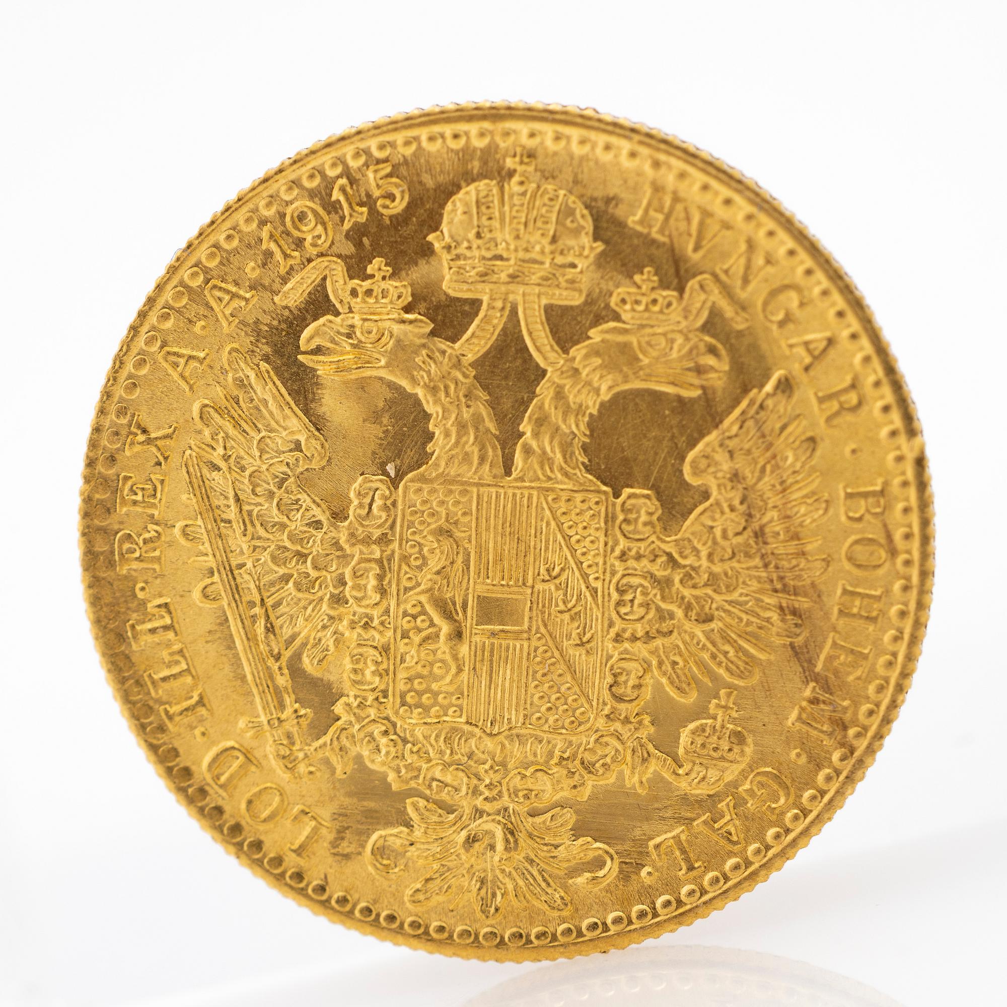 Gold coin, Austria-Hungary, Franz Joseph 1 Ducat, 1915.