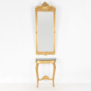 Spegel med konsollbord, rokokostil, 1900-talets mitt.