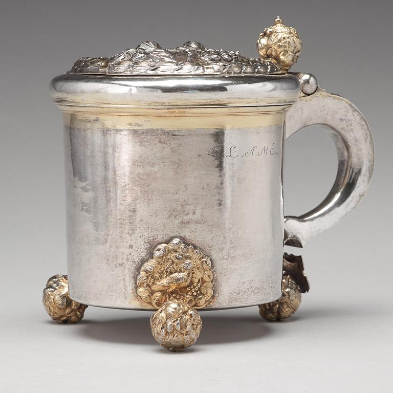Johan Hansson Teelning, dryckeskanna, silver, (verksam i Norrköping 1661-1711), före 1700, barock.