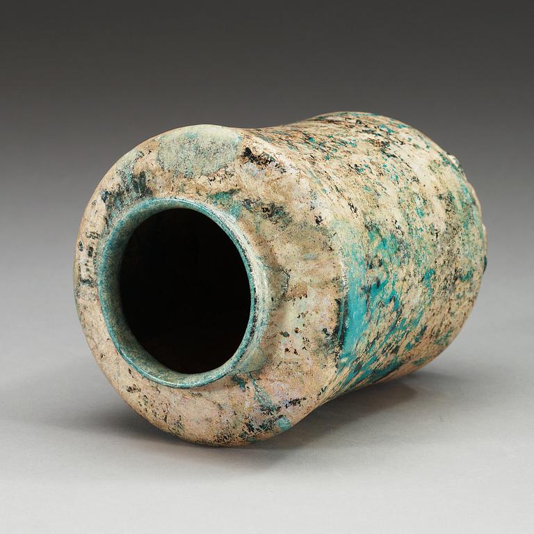 ALBARELLO, pottery. Turquoise glaze and black decoration. Persia, Kashan early 13th century.