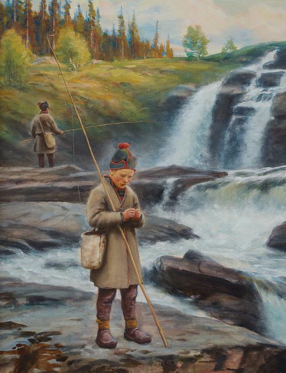 Johan Tirén, Young Sámi by the waterfall.