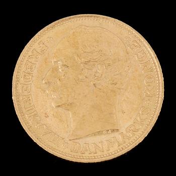 GULDMYNT, 20 Kroner, Danmark 1908. Vikt ca 9 gram.