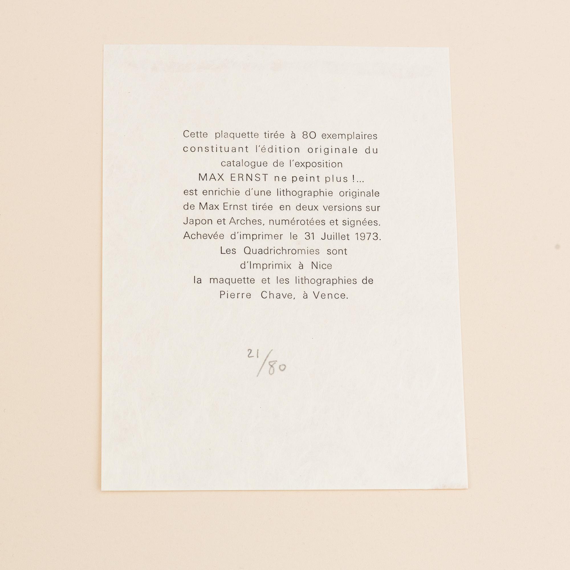 Max Ernst, book with colourlithograph, 1973, signed and numbered 21/80.